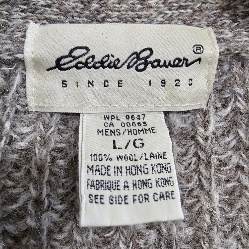 Eddie Bauer cable knit Wool Grey button cardigan size large - Picture 10 of 12